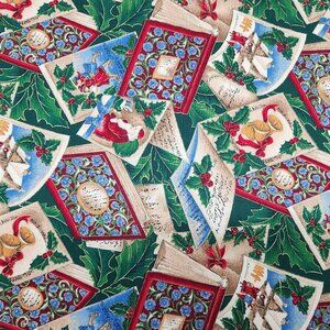 Quilting Craft Fabric Christmas Books Cards Multi Color Fat Quarter VIP Cranston